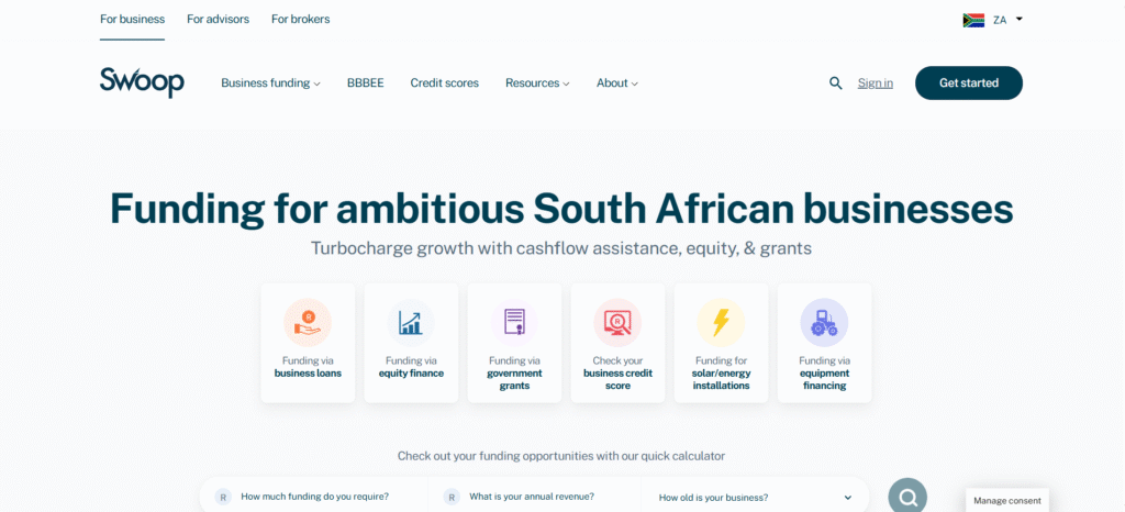 Swoop Funding portal South Africa – compare and apply for business loans, grants, and equity funding online