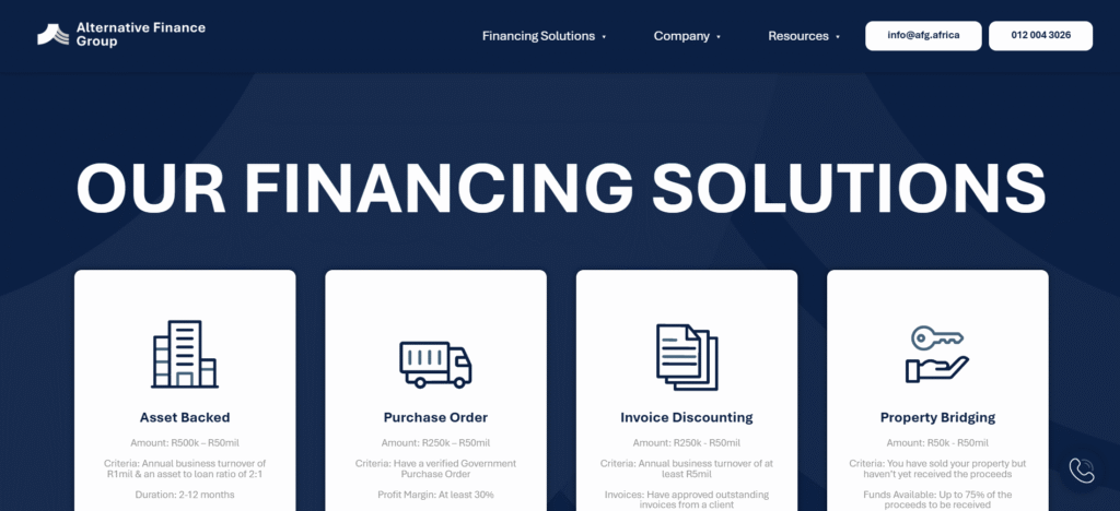 Alternative Finance Group portal South Africa – apply for flexible SME loans and alternative finance options online